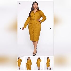 Fashion Nova Mustard Yellow Belted Cargo Dress "One Last Time Cargo Midi Dress"